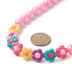 アクリルフラワー&ファセットラウンドビーズネックレス  女性のための  ミックスカラー  18-1/4インチ（46.4cm）&nbsp;NJEW-JN04191
