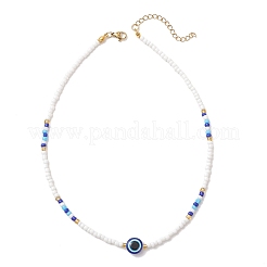 Resin Evil Eye & Glass Seed Beaded Necklaces for Women&nbsp;NJEW-MZ00152-02
