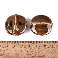 ヴィンテージの手作り磁器ビーズ  ファンシーアンティーク施釉磁器  フラットラウンド  サドルブラウン  31~33x30~32x16~17mm  穴：2.5~3.5mm&nbsp;PORC-N013-22-02