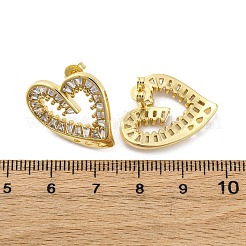 Heart Brass Micro Pave Clear Cubic Zirconia Stud Earrings&nbsp;EJEW-H158-01G