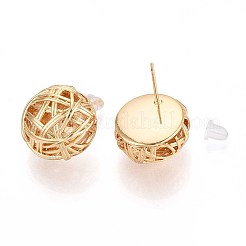中空の半円形真鍮スタッドピアス  ニッケルフリー  18KGP本金メッキ  18x17~17.5mm&nbsp;EJEW-T047-94G
