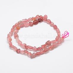 天然石ストロベリークォーツビーズ連売り  ナゲット  6~8x4~6mm  穴：1mm  15.3インチ（39cm）&nbsp;G-F521-43