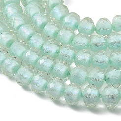 樹脂ビーズ連売り  二層ビーズ  ガラスとラメパウダー入り  ロンデル  多面カット  アクアマリン  9.5x7mm  穴：0.7mm  約50個/連  14.96''（38センチメートル）&nbsp;GLAA-T035-01D