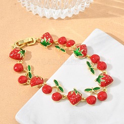Brass & Enamel Link Chain Bracelets for Women&nbsp;BJEW-A171-02G