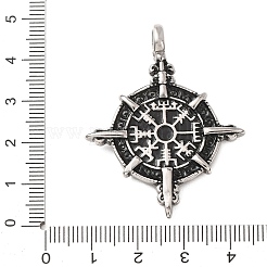 304ステンレスペンダント  コンパス型チャーム  アンティークシルバー  45x37.5x7.5mm  穴：5.5mm&nbsp;STAS-E526-04AS