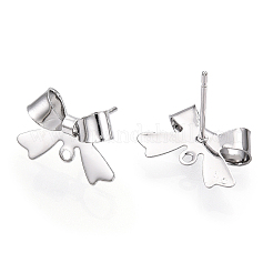 真鍮製スタッドピアスパーツ  ニッケルフリー  蝶結び  プラチナ  11x16mm  穴：1.2mm  ピン：0.6mm。&nbsp;X-KK-S360-174P