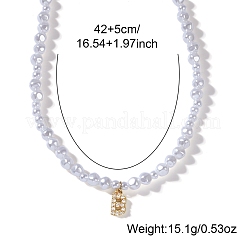 Imitation Pearl Beaded Brass Micro Pave Clear Cubic Zirconia Letter B Pendant Necklaces&nbsp;WZ6697-2