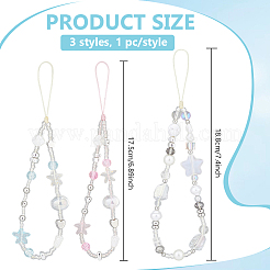 アクリル＆ガラス＆合金製携帯ストラップ3種類3個  スター  ミックスカラー  175~188mm  1個/スタイル&nbsp;HJEW-BC0001-65
