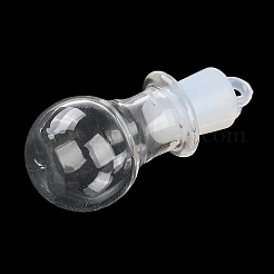 クリアガラスのウィッシングボトルペンダント  プラスチックシールプラグ付き  ラウンドチャーム  33x14mm  穴：2mm&nbsp;GLAA-A010-01G