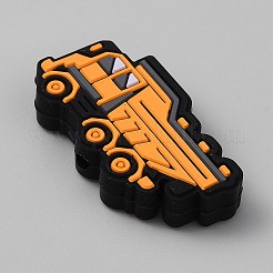 食品グレードの環境に優しいシリコーンビーズ  車  オレンジ  19x35.5x7mm  穴：3mm&nbsp;SIL-CJC0008-06C-01