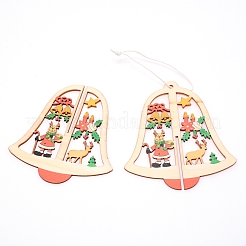木製のクリスマスの鐘の装飾品  ロープで装飾をぶら下げ木の休日  レッド  195x95x95mm&nbsp;WOOD-WH0112-11
