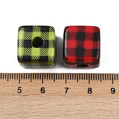 印刷された不透明なアクリルビーズ  グリッド付き立方体  ミックスカラー  16x16x16mm  穴：5mm&nbsp;OACR-A040-08