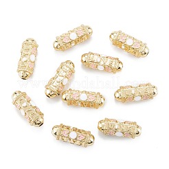 18KGP本金メッキ真鍮チューブビーズ  エナメル  ワード愛とオーバル  ホワイト  21x8x7.5mm  穴：2mm&nbsp;KK-A155-23G-C