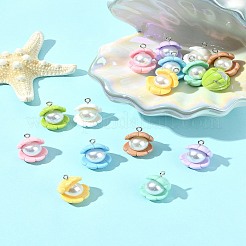16個8色不透明樹脂ペンダント  シェル形状  プラチナアイアンループ付き  ミックスカラー  20x18mm  穴：2mm  2個/カラー&nbsp;RESI-FS0002-02