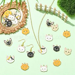 猫型合金エナメルペンダント32個、8スタイル  ゴールドカラー  ミックスカラー  17.5~22.5x17.5~20x1.5mm  穴：1.6~1.8mm  4個/スタイル&nbsp;ENAM-CJ0007-40