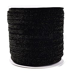 グリッター スパークル シングルフェイス ベルベット リボン  ポリエステルとナイロンのリボンにメタリックコード  衣類用アクセサリー  ブラック  3/8インチ（10mm）  約218.72ヤード（200m）/ロール&nbsp;SRIB-Q023-01B-11