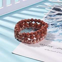 3 個 3 スタイル天然溶岩 & ウッド ラウンド ビーズ ストレッチ ブレスレット セット  女性のためのエッセンシャルオイルジェムストーンジュエリー  ローズゴールド  内径：2-1/8~2-3/8インチ（5.5~6cm）  1個/スタイル&nbsp;BJEW-JB08350