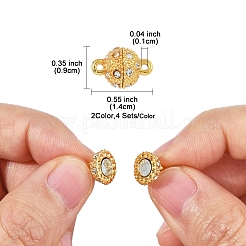 8 セット 2 色合金マグネットクラスプ  カン付き  ラインストーン付き  オーバル  ゴールデン＆シルバー  14x9mm  穴：1mm&nbsp;FIND-FS0003-55