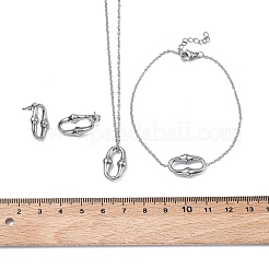 楕円形の304ステンレススチールペンダントネックレス、スタッドピアス、リンクブレスレットセット  ステンレス鋼色  18.5x12mm&nbsp;SJEW-C009-01P