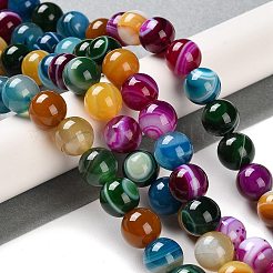 天然石縞瑪瑙/バンデットアゲートビーズ連売り  染め  ラウンド  ミックスカラー  10mm  穴：1.2mm  約19個/連  7.60''（19.3センチメートル）&nbsp;G-Z060-A01-C07