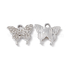 合金ラインストーンペンダント  バタフライチャーム  プラチナ  クリスタル  15x17x2mm  穴：2mm&nbsp;ALRI-K049-11H