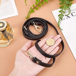 牛革レザーコードバッグハンドル  合金と鉄の留め金付き  バッグストラップ用交換アクセサリー用  ブラック  120x1.3x0.25cm&nbsp;FIND-WH0046-01B