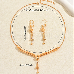 Vintage Brass Round Beaded Tassel Necklace & Earrings for Women&nbsp;HX9279