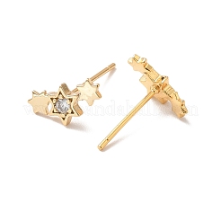 Clear Cubic Zirconia Triple Star Stud Earrings&nbsp;EJEW-P199-22G