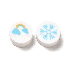手作り樹脂粘土ビーズ  天気模様とフラットラウンド  雪  9.5~10x4.5~5mm  穴：1.6~1.8mm&nbsp;X1-CLAY-B003-14
