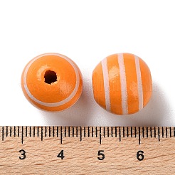 プリントウッドヨーロピアンビーズ  縞模様の丸い  ダークオレンジ  15.5~16x14.5~15mm  穴：4mm&nbsp;WOOD-Z002-07C