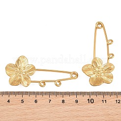 桃の花をモチーフにした304ステンレススチール製の安全ピンブローチ金具  二重ループ付きキルトピン  イオンプレーティング（ip）  長持ちメッキ  ゴールドカラー  55x24x8mm  穴：2mm&nbsp;SA-CBA098D-14B-G02