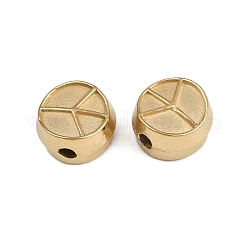 304ステンレススチールビーズ  イオンプレーティング（ip）  ピースサイン付きのフラットラウンド  18KGP本金メッキ  7.5x4.5mm  穴：1.5mm&nbsp;STAS-K295-31G
