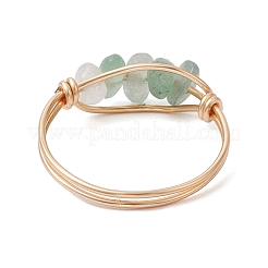 Copper Wire Wrapped Natural Green Aventurine & Rose Quartz & Tiger Eye & Amethyst & Carnelian Chips Finger Rings for Women&nbsp;RJEW-JR00773