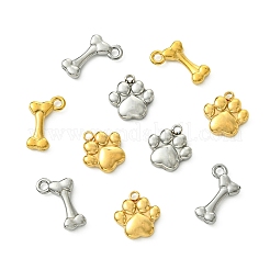 12個4スタイル304ステンレススチールペンダント  犬の骨と足跡  ミックスカラー  12.5~15x9.5~12x2.5~3mm  穴：1.6~1.8mm  3個/スタイル&nbsp;STAS-CJ0003-19