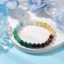 8mm Round Natural Tiger Eye & Topaz Jade & Golden Sheen Obsidian & Quartz Crystal & Green Aventurine & Amazonite&nbsp;BJEW-JB10624-01