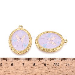 ヴィンテージプリントスタイルの304ステンレススチール製オーバル、蝶のペンダント付き  イオンプレーティング（ip）  18KGP本金メッキ  ライラック  30.5x22x2.5mm  穴：1.6mm&nbsp;STAS-T071-29A-G