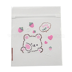 長方形のプラスチック製ジッパー付きギフトバッグ  かわいい子犬の模様が入った再封可能な袋  ピンク  12x10x0.02cm  片側の厚さ：2.5ミル（0.065mm）&nbsp;OPP-Q008-01B-02
