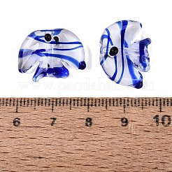 手作りの透明ランプワークビーズ  縞模様の魚  ブルー  13~16x16.5~19.5x9~10.5mm  穴：1.5~2mm&nbsp;LAMP-N042-20A