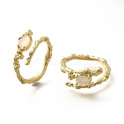 Oval Brass Cat Eye Cuff Rings for Women&nbsp;RJEW-U042-01G
