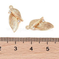 透明ガラスラインストーン付き真鍮ペンダント  葉  18KGP本金メッキ  18x9x4mm  穴：1mm&nbsp;KK-N254-65G