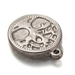 変色しない304ステンレススチールペンダント  命の木とフラットラウンド  ステンレス鋼色  19.5x16x3mm  穴：1.2mm&nbsp;STAS-H123-10A-P