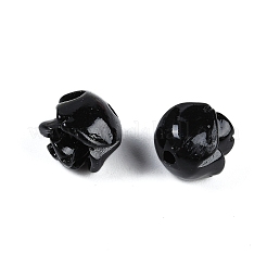 合成サンゴ刻まれたビーズ  染め  花  片穴  ブラック  8x8mm  穴：1.4mm&nbsp;CORA-C003-18C