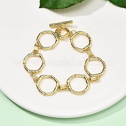 女性と男性のための真鍮の六角形リンクチェーンブレスレット  18KGP本金メッキ  7-7/8インチ（19.9cm）&nbsp;BJEW-G740-05G