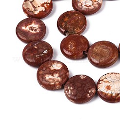 染められた天然ファイヤーアゲートクラックルビーズ連売り  フラットラウンド  19~21x5~7mm  穴：1.2~1.6mm  約20個/連  15.55~15.94''（39.5~40.5センチメートル）&nbsp;G-T144-57A-01
