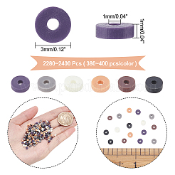 6連売り6色手作りポリマークレイビーズ  ディスク/フラットラウンド  ヒシビーズ  ミックスカラー  3x1mm  穴：1mm  約380~400個/連  17.7インチ  1連 / color&nbsp;CLAY-AR0001-19