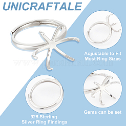 1Pc Adjustable Rhodium Plated 925 Sterling Silver Ring Findings&nbsp;STER-UN0001-19