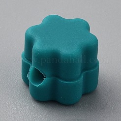フラワーシリコンフォーカルビーズ  DIYの看護ネックレス用  ティール  11x10.5x10mm  穴：2.8mm&nbsp;SIL-TAC0008-10N