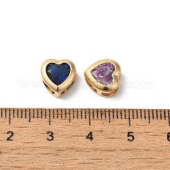 真鍮のスライドチャーム  ガラスと  ニッケルフリー  ハート形  ゴールドカラー  ミックスカラー  9x8x5mm  穴：4x2mm&nbsp;KK-C062-016G