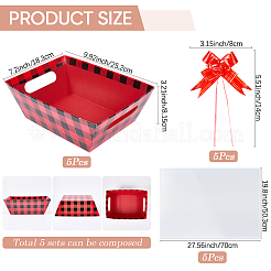 タータン厚紙ギフトバスケットキット  プラスチックかごバッグとプルリボン付き  レッド  25.2x18.3x8.15cm&nbsp;CON-WH20013-01A-01