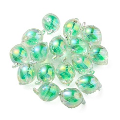 UVメッキレインボー虹色アクリルビーズ  ツートンカラーの二層ビーズ  魚  春の緑  15x17x15mm  穴：3.5mm&nbsp;OACR-F004-07I